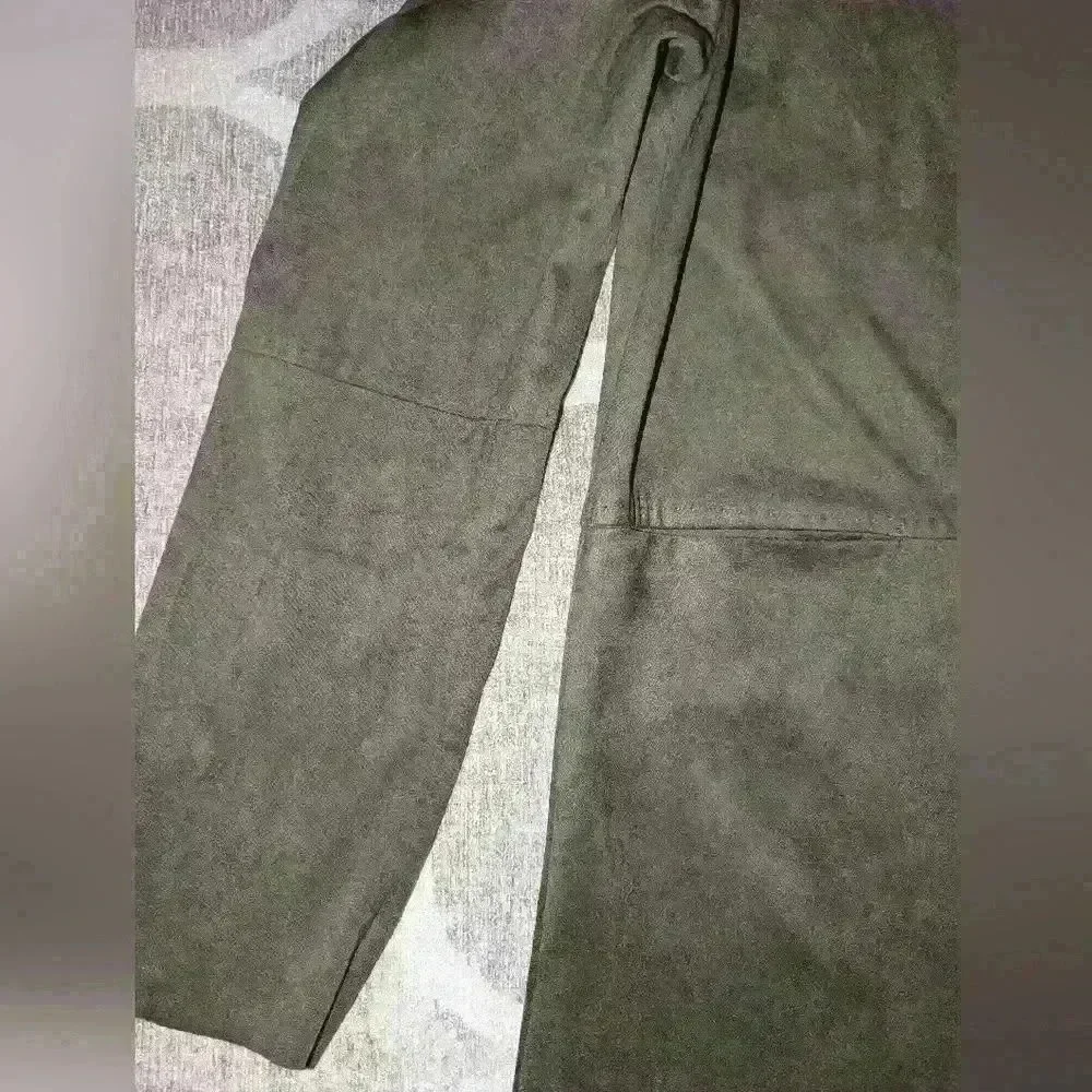 Max Studio Olive Green Faux Suede Coat Size M Faux Leather